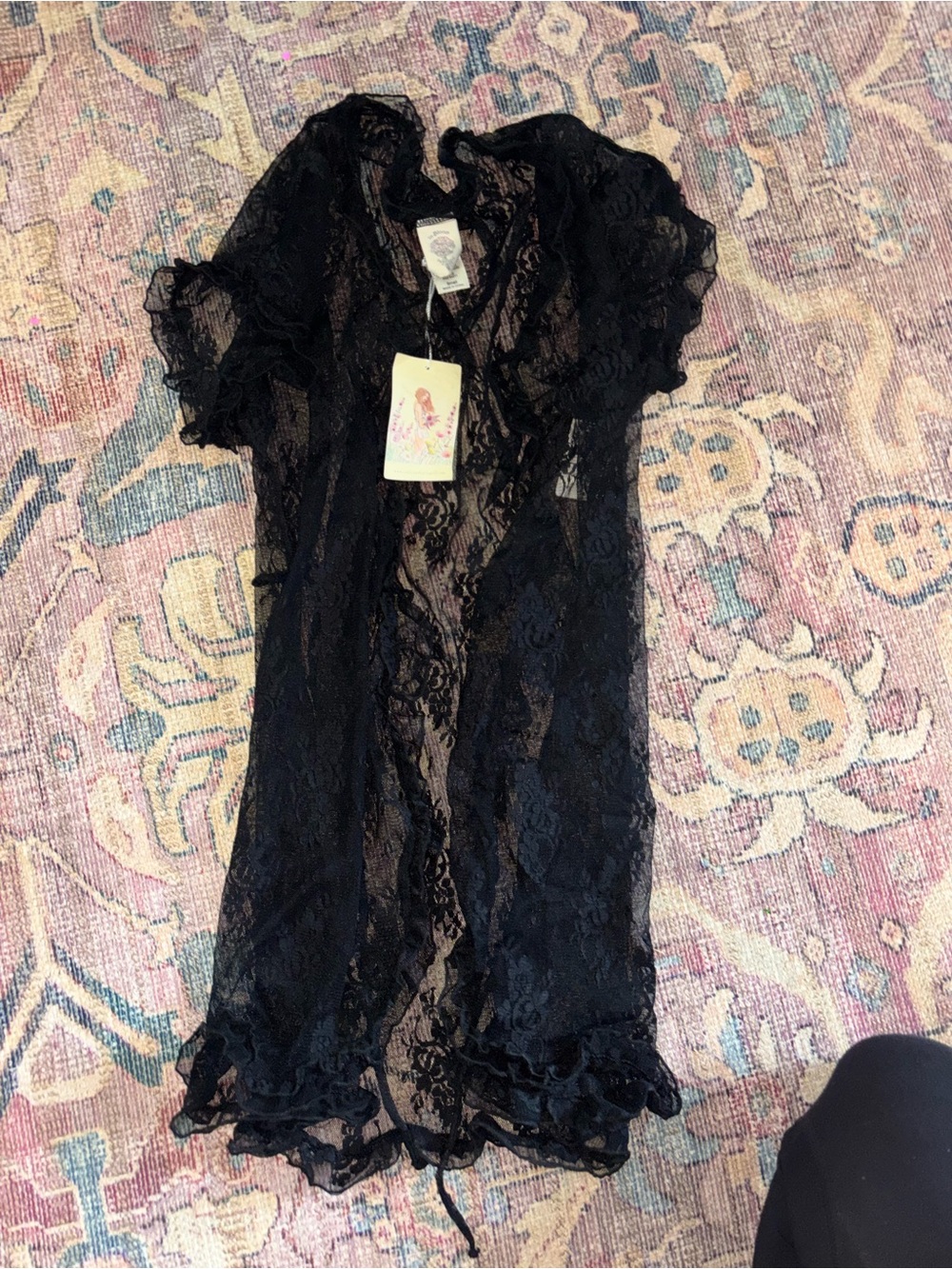 In Bloom Black Lace Sheer Robe - Women Intimates & Sleepwear - missing robe tie